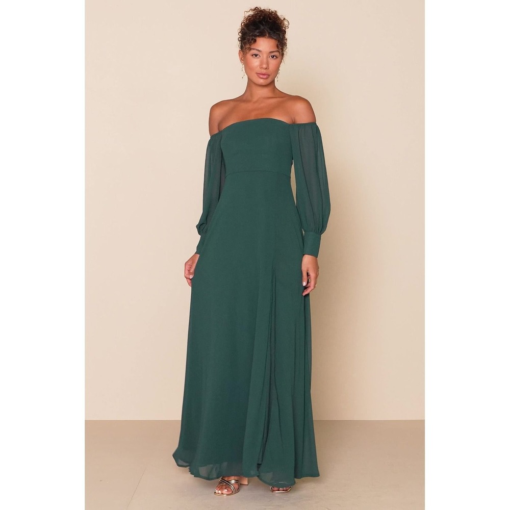 Lulus NWT Feel the Romance Emerald Green Off-the-Shoulder Maxi Dress - Medium